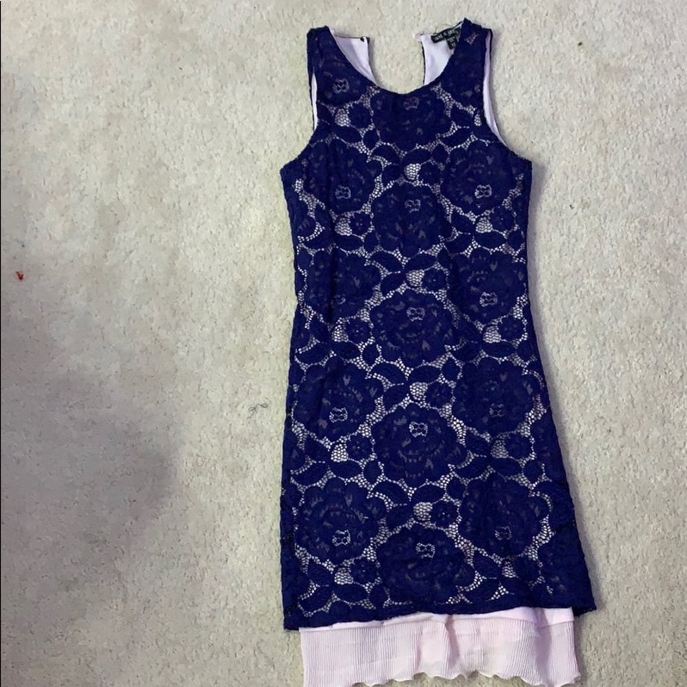Navy flower print lace dress